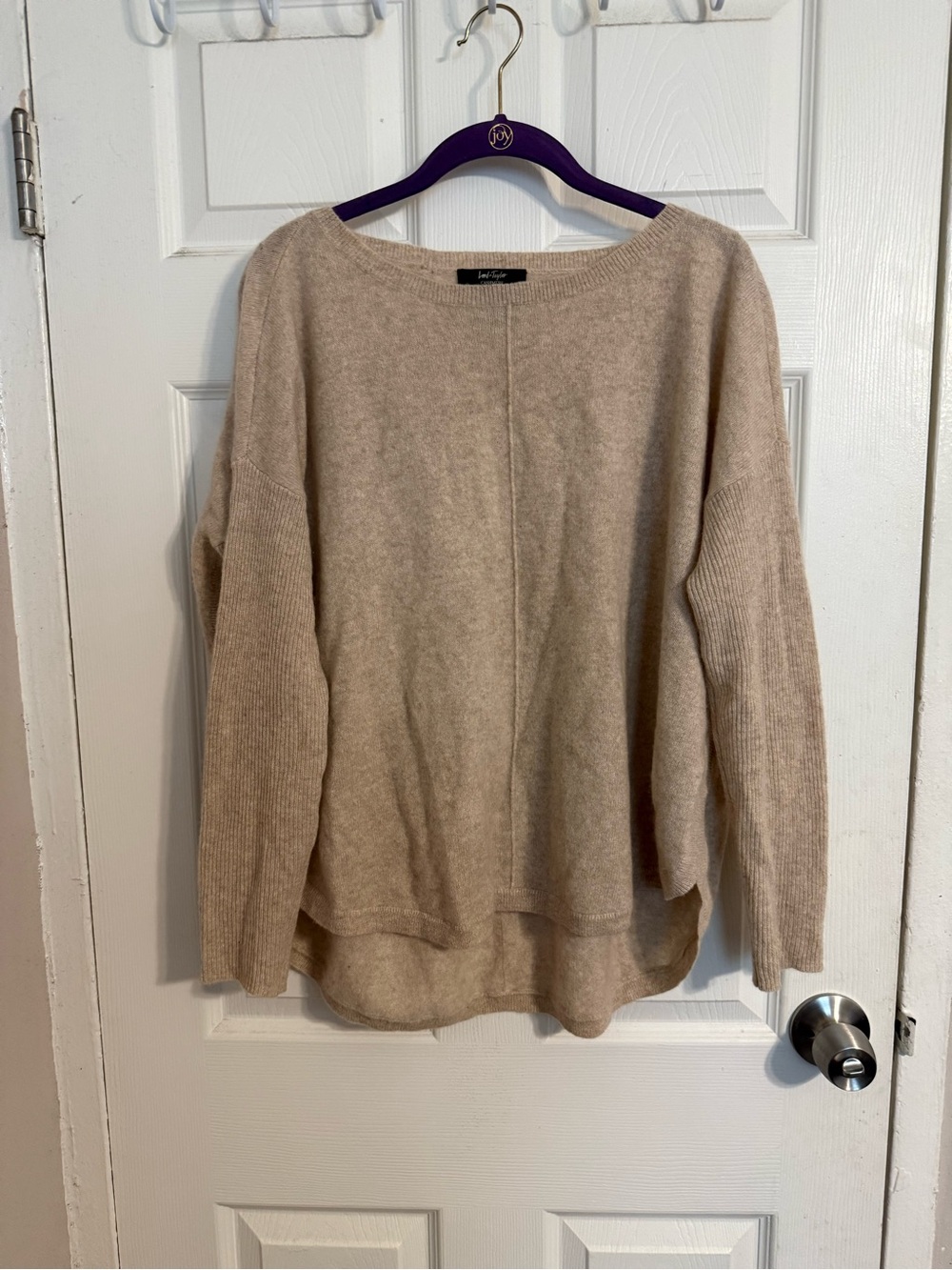 Lord & Taylor Taupe Crewneck Knit Sweater